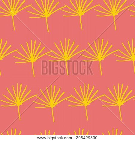 Orange Yellow Jungle Fern Leave Seamless Pattern Design Background. Perfect For Textile, Fabric Desi