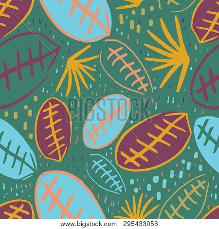 Green Orange Purple Yellow Blue Jungle  Leaf Seamless Pattern Design Background. Perfect For Textile