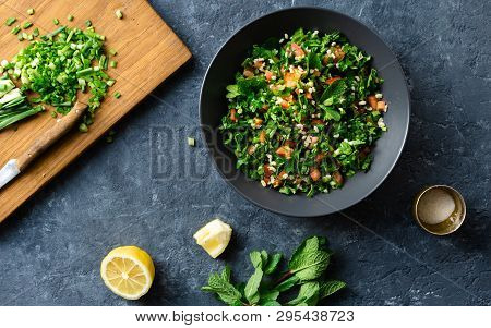 Bowl Of Summer Salad Tabouli Top View