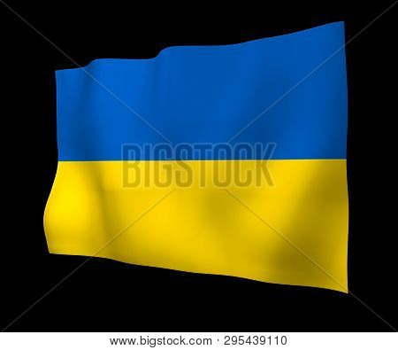 The Flag Of Ukraine On A Dark Background. National Flag And State Ensign. Blue And Yellow Bicolour. 