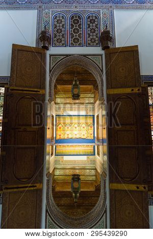 Marrakesh, Morocco - Jan 20: Moroccan Architecture Traditional Arabian Design - Rich Riyad Dar Si Sa