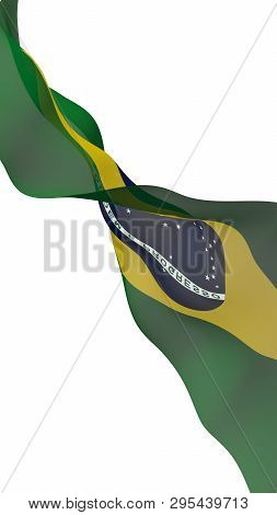Waving Flag Of Brazil. Ordem E Progresso. Order And Progress. Rio De Janeiro. South America. State S