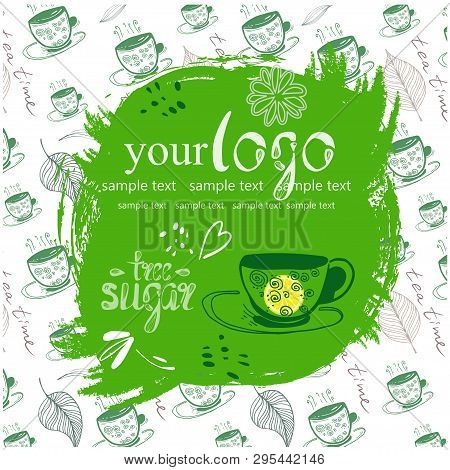 Stock Vector Illustration Of A Seamless Pattern Hand Drawn Tea Pair, Tea Leaves, Cubes.