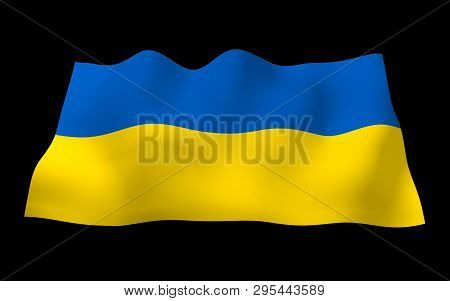 The Flag Of Ukraine On A Dark Background. National Flag And State Ensign. Blue And Yellow Bicolour. 
