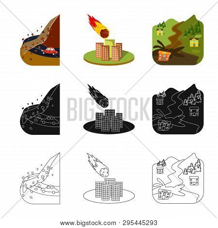 Vector Illustration Of Weather And Distress Sign. Collection Of Weather And Crash Stock Vector Illus