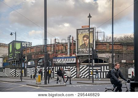 London - February 17, 2019: View Of The District Near Shoreditch High Street In East London Near Bri