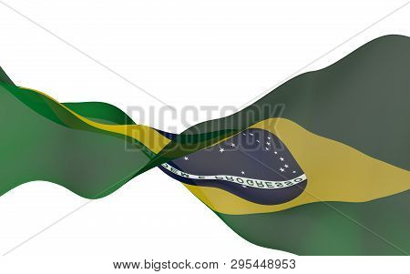 Waving Flag Of Brazil. Ordem E Progresso. Order And Progress. Rio De Janeiro. South America. State S