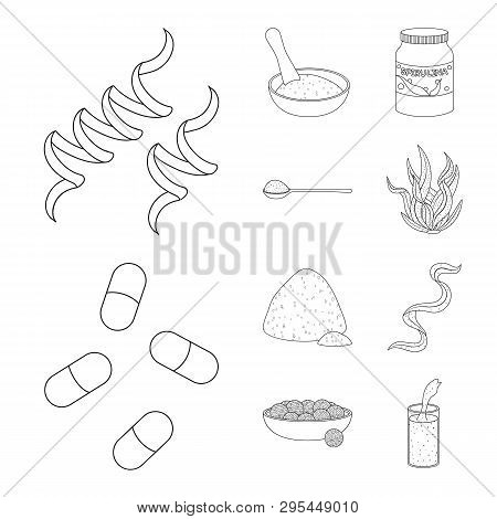 Vector Illustration Of Food And Vegan Symbol. Collection Of Food And Weed Stock Vector Illustration.