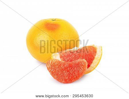 Ripe Grapefruit In Section On A White Background