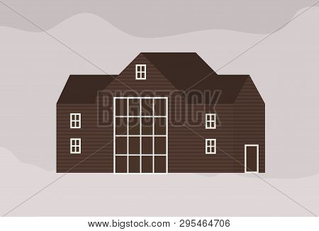Facade Of Modern Living Town House Or Cottage In Scandic Style. Exterior Of Wooden Scandinavian Buil