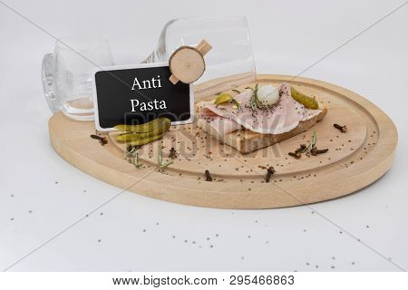 Antipasta Wooden Plate With Charcuterie And Wine