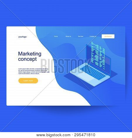 Computer Code With Windows On Laptop Screen. Digital Smart Contract Isometric Composition