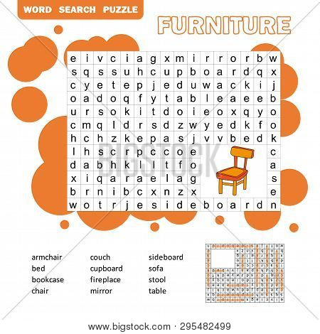 Crossword - Living Room Furniture - Learning English Words. Word Search Puzzle. Worksheet For Childr
