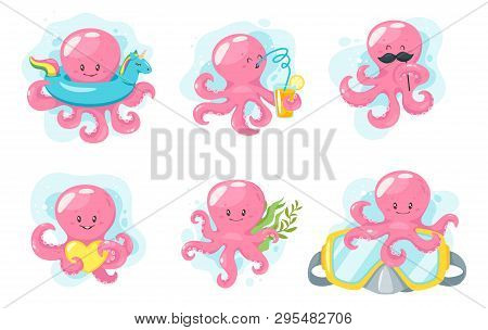 Octopus Cartoon Style Baby Character. Vector Illustration Isolated On White Background.