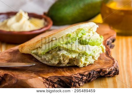 Typical Venezuelan Food, Arepa For Breakfast Called Queen Pepeada