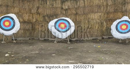 Archery Targets With Hay Bales As Backstop