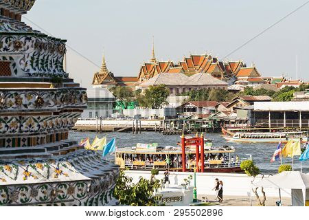Bangkok, Thailand - March 2019: Buddhist Monk Praying Inside Of Ordination Hall At Wat Arun.