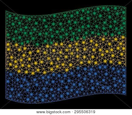 Waving Gabon Flag Mesh Illustration With Lightspot Effect. Vector Flying Official Gabon Flag Designe