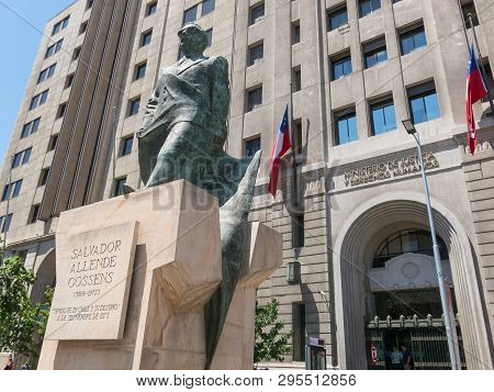 Monument To Chilean Statesman And Political Figure. Salvador Allende In Santiago De Chile