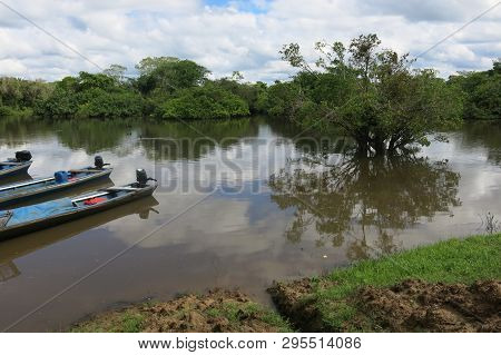 Yacuma River. Bolivian Jungle. Amazon Region. Beni Region, Bolivia. The Rivers Are The Main Roads In