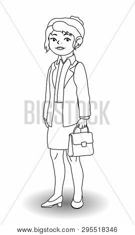 Children Illustration With A Business Girl.