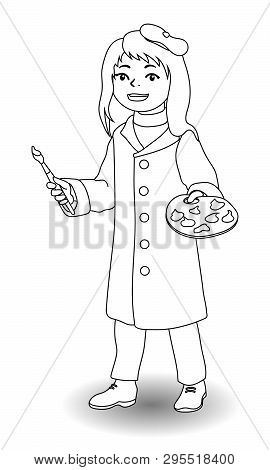 Children Illustration With A Artist Girl.