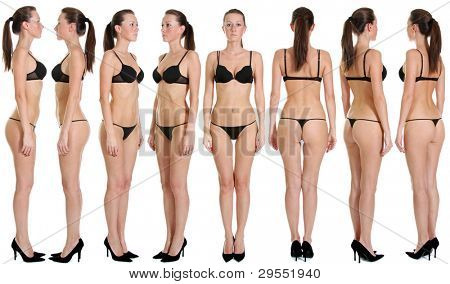  schöne Unterwäsche Modelle posieren auf weißem Hintergrund