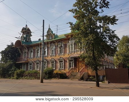 Wooden House Rybinsk Landscape In The Russian Province.