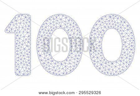 Mesh 100 Digits Text Polygonal Icon Illustration. Abstract Mesh Lines And Dots Form Triangular 100 D