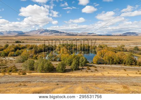 Mackenzie Country With Tekapo River In Autumn, South Island, New Zealand