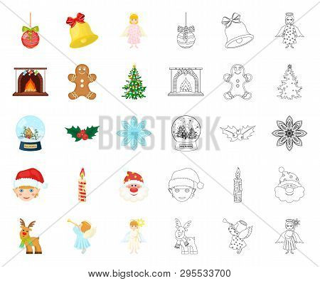 Christmas Attributes And Accessories Cartoon, Outline Icons In Set Collection For Design. Merry Chri