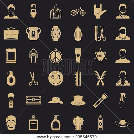 Barber Icons Set. Simple Style Of 36 Barber Icons For Web For Any Design
