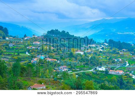 View Of Douro River Valley Villages In Rainy Weather. Portugal