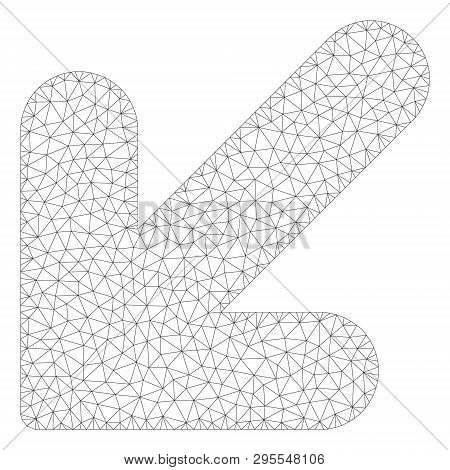 Mesh Arrow Down Left Polygonal Icon Illustration. Abstract Mesh Lines And Dots Form Triangular Arrow