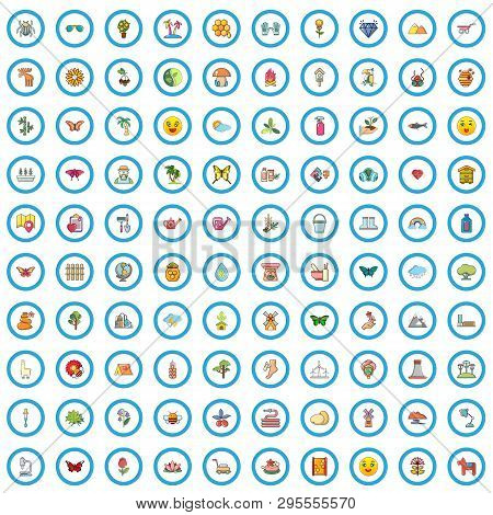 100 Eco Care Icons Set. Cartoon Illustration Of 100 Eco Care Icons Isolated On White Background