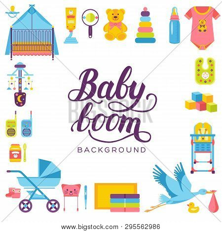 World Breastfeeding Week And Kids Elements Flat Icon Set Concept. Child Illustrations Design