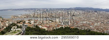 Panorama of Marseille from Basilique Notre Dame de la Garde,  in decemder. Marseille, France