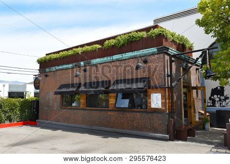 SANTA BARBARA, CALIFORNIA - APRIL 11, 2019: The Lucky Penny is a Combo pizzeria and coffeehouse featuring java, wood-oven pies and pastries in low-key digs with a patio.