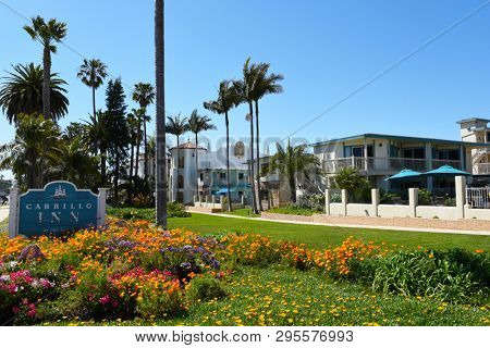 SANTA BARBARA, CALIFORNIA - APRIL 11, 2019:  Cabrillo Inn at the Beach is a half-mile from the Santa Barbara Zoo and a mile from Stearns Wharf.
