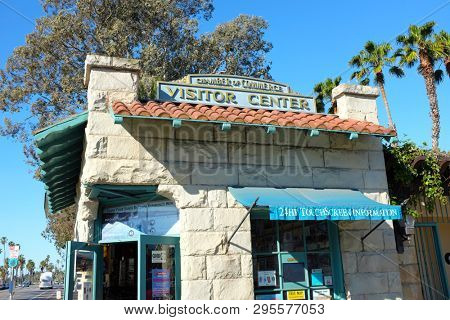 SANTA BARBARA, CALIFORNIA - APRIL 12, 2019:  Santa Barbara Chamber of Commerce Visitor Center is located on the waterfront one block from Stearns Wharf. 