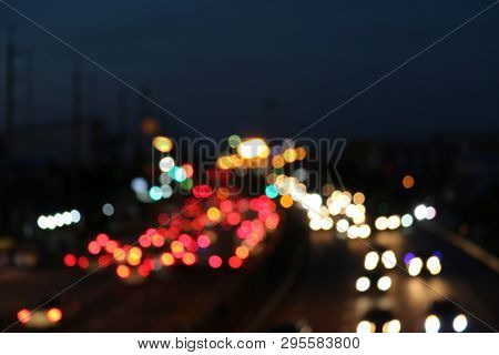Blur Multicolor Spot Of Trafic Light On The Main Road