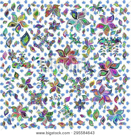 Seamless Gentle, Spring On White, Blue And Gray Colors. Vector - Stock. Modern Stylish Texture.