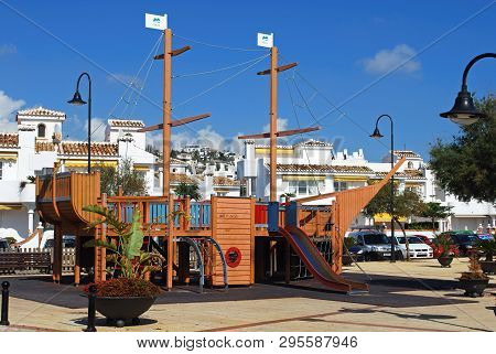 La Cala De Mijas Spain - October 21, 2008 - Pirate Ship With A Slide In The Childrens Playground Alo