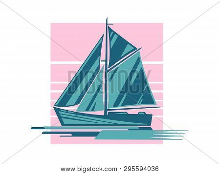 Sailing Ship Waves Logo, Vector Icon Template Concept, Travel Nautical.