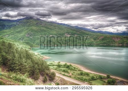 Aerial Panoramic View To Lake Debar In North Macedonia