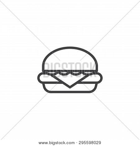 Hamburger, Burger Line Icon. Cheeseburger Linear Style Sign For Mobile Concept And Web Design. Big H