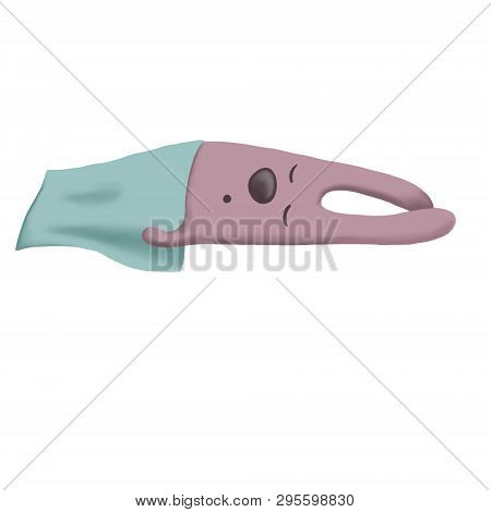 Cartoon Pink Hare Sleeping Under A Blue Blanket