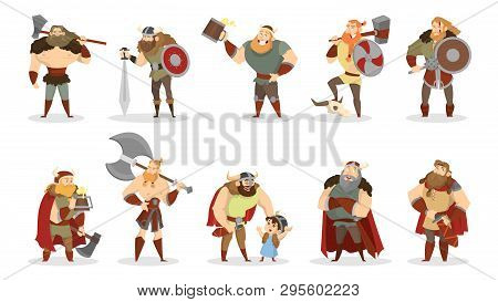 Viking Set. Collection Of Warrior With Weapon