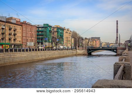 Obvodny Canal In St. Petersburg. Quay Bypass Channel. Russia, St. Petersburg, April 12, 2018