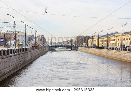 Obvodny Canal In St. Petersburg. Quay Bypass Channel. Russia, St. Petersburg, April 12, 2018